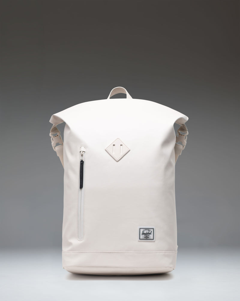 Herschel Supply Co. Roll Top Backpack in Moonbeam Tonal, showing the front view with adjustable straps and clean minimalist design.