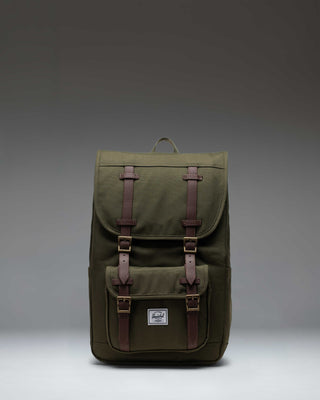 Front view of the Herschel Little America Mid Backpack in Ivy Green, featuring a clean design with classic double straps.