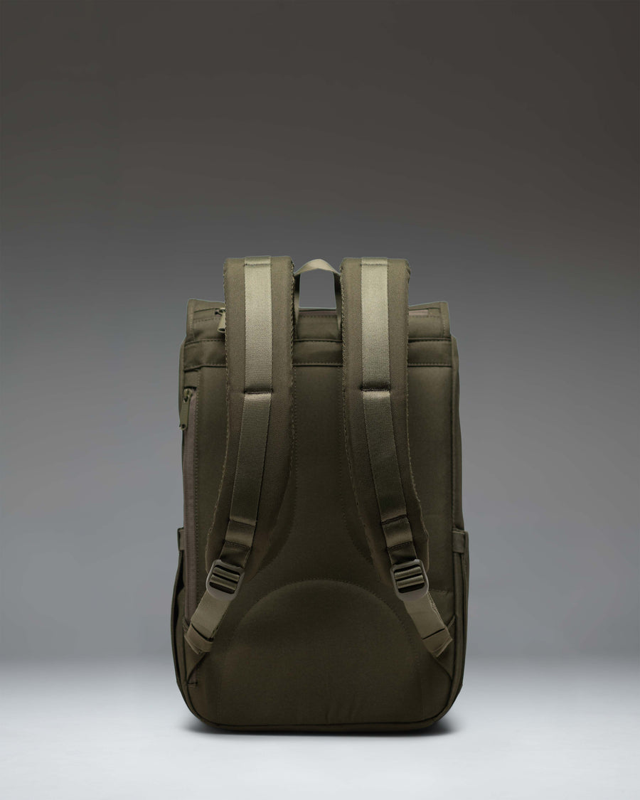Herschel Little America Mid Backpack in Ivy Green featuring a classic mountaineering style with dual front straps and a front storage pocket.