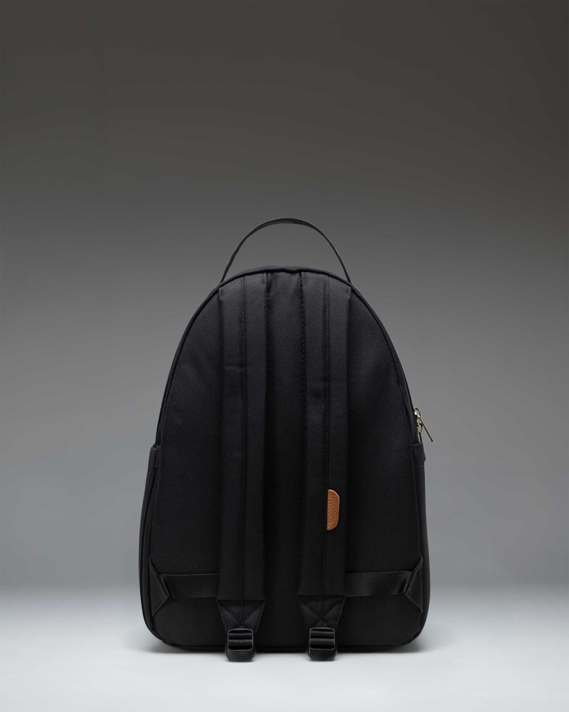 Herschel Nova Backpack in Black showing the sizing guide chart with measurements for Mini, Small, Mid-Volume, and Large sizes.