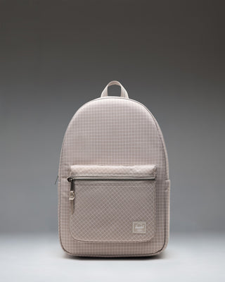 Herschel Supply Co Settlement Backpack in Grid - London Fog, showing the classic zippered backpack design with front pocket view.