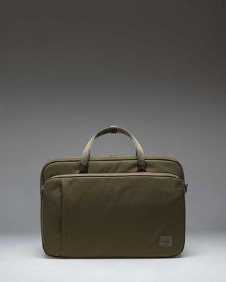 Herschel Supply Co. Bowen Convertible Travel Duffle Tech in Ivy Green Tonal, showing the front view with straps and handles.