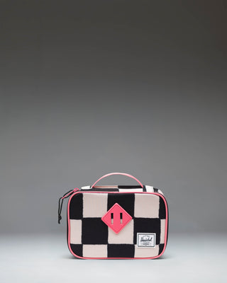 Herschel Heritage Pencil Case Little Herschel in Check This Confetti, showing the side view and classic woven label.