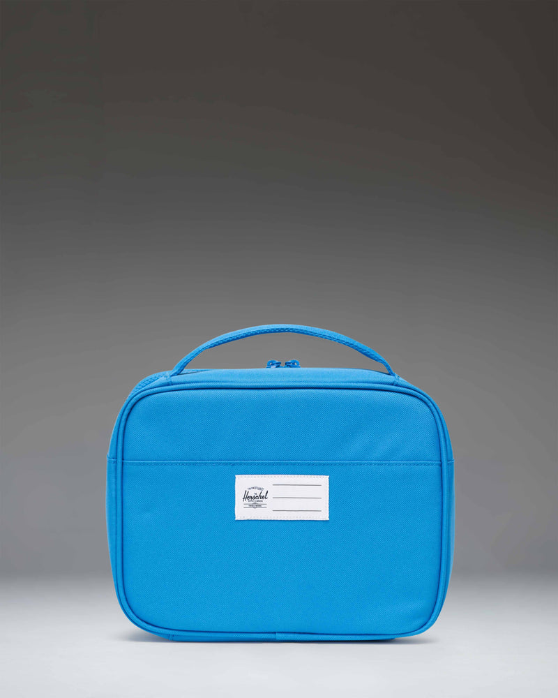 Herschel Supply Co. Pop Quiz Lunch Box Little Herschel in French Blue, showcasing the insulated interior main compartment.