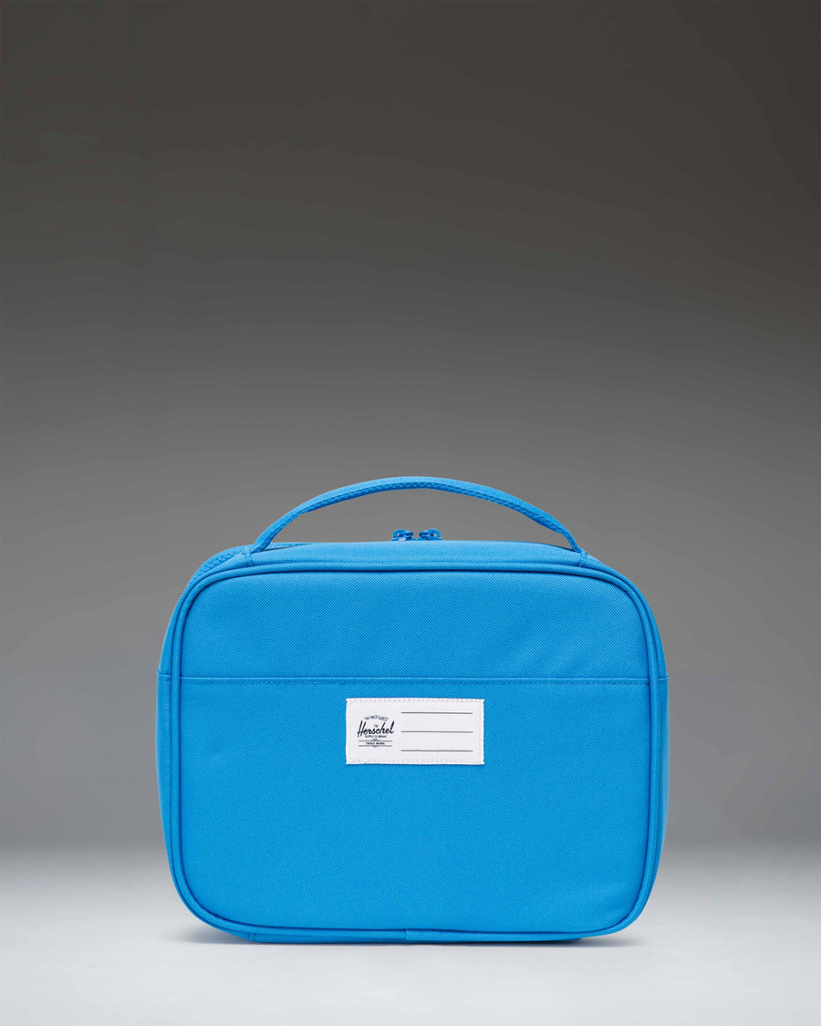Herschel Supply Co. Pop Quiz Lunch Box Little Herschel in French Blue, showcasing the insulated interior main compartment.