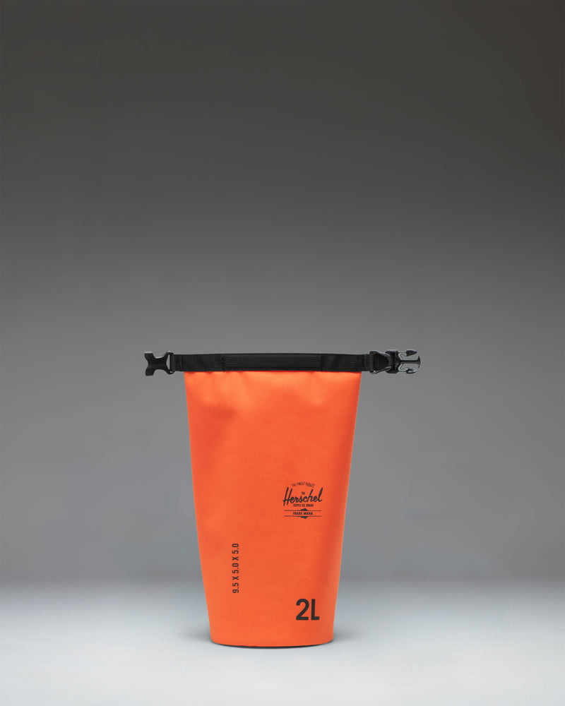 Herschel Supply Co Dry Bag Organizer 2L in Vermillion Orange showing its dimensions: 10 inches high by 6.75 inches wide.