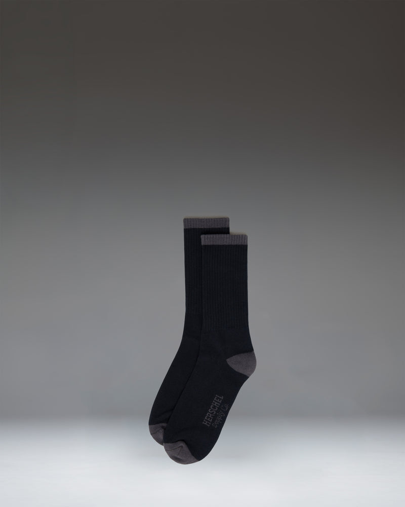 Herschel Supply Co. Classic Fit Crew Sock in Black Tonal, showing the classic ribbed design and comfortable fit.