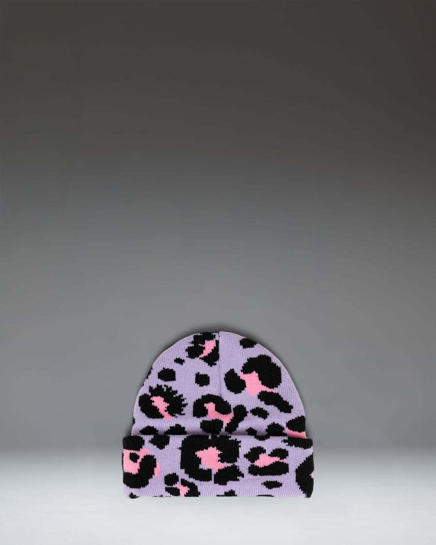 Herschel Supply Co. Elmer Toddler Graphic Beanie in Scribble Leopard Sachet Pink, featuring a knit design with a pink leopard print pattern.