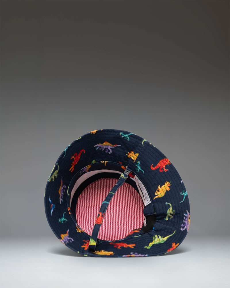 Herschel Supply Co. Toddler Bucket Hat (2-4 Years) in Water Colour Dinosaurs Darkest Navy featuring a colorful dinosaur print.