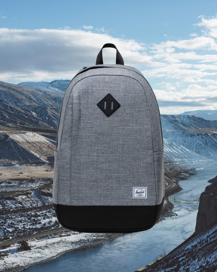 Herschel Seymour Backpack in Raven Crosshatch heather grey, lifestyle mobile view.