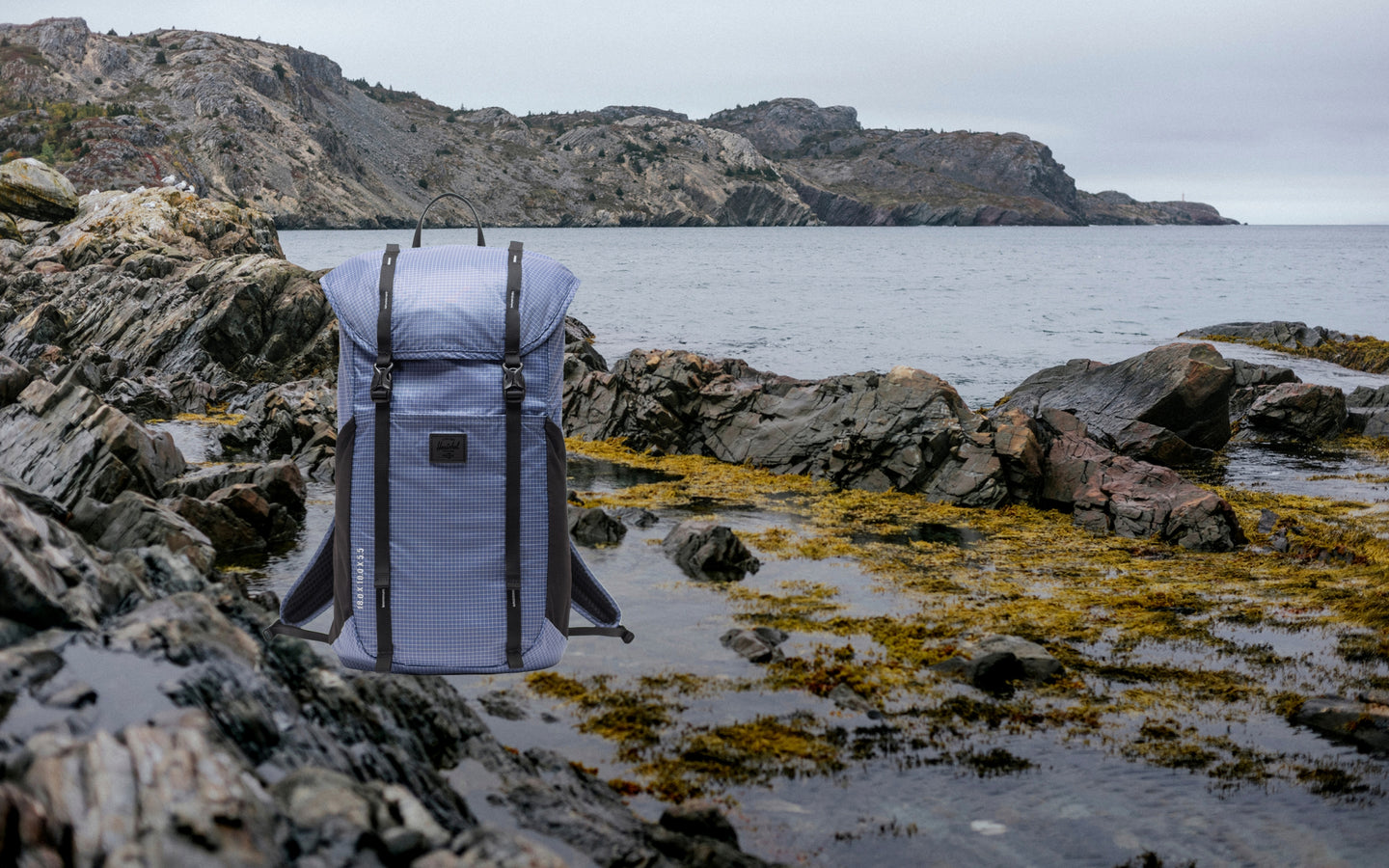 Herschel Supply Co. Ultralight Backpack 22 L in Heron/Black displayed on a desktop background.