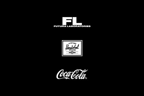 The Futura Laboratories, Herschel Supply Company, and Coca-Cola® logos stacked vertically against a black background