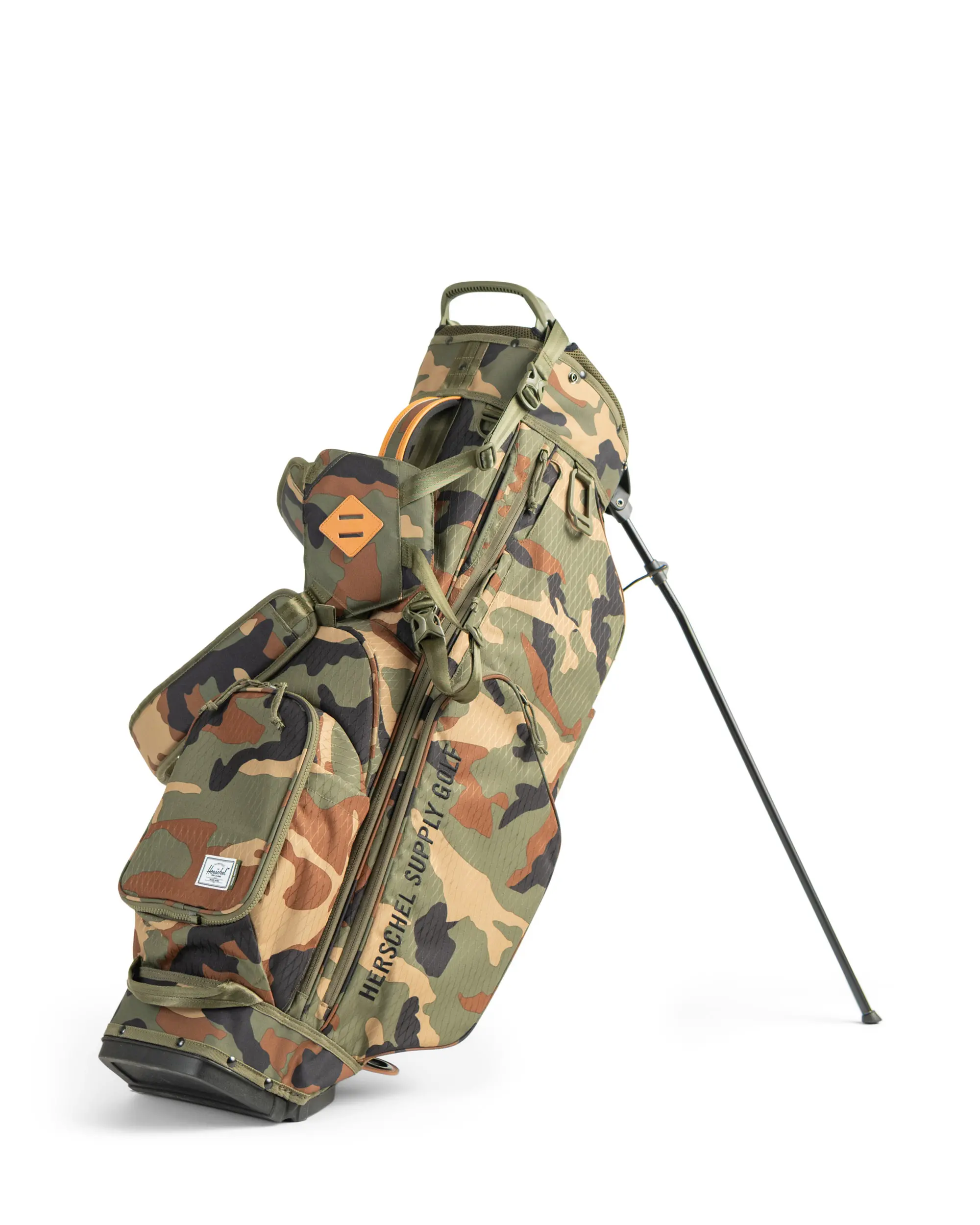 A shot of the Herschel Watt Stand Golf Bag in woodland camo.