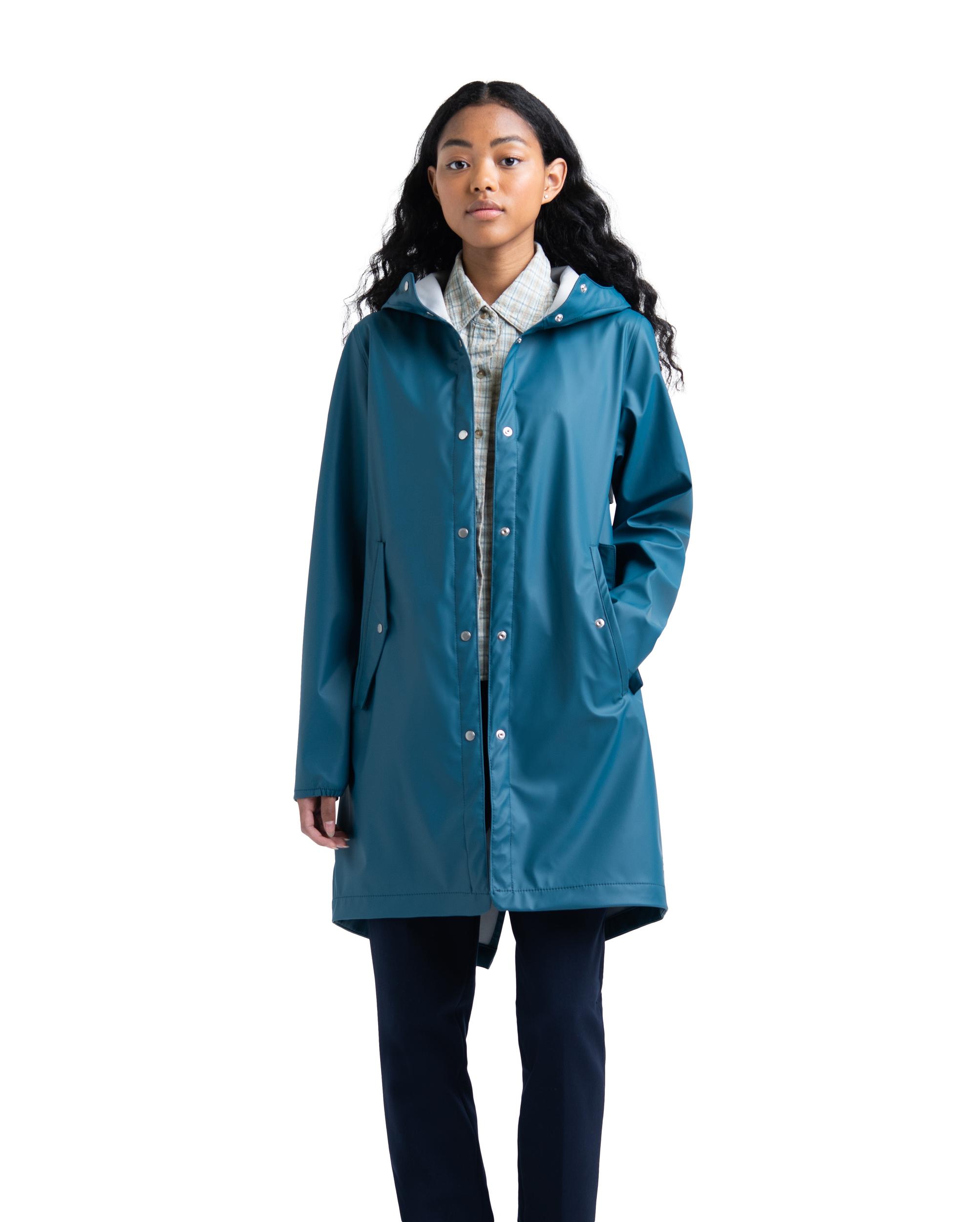 teal raincoat